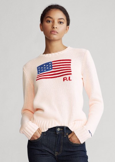 Ralph Lauren Pink Pony Flag Cotton Striktrøje Dame Danmark (JNAFU9307)